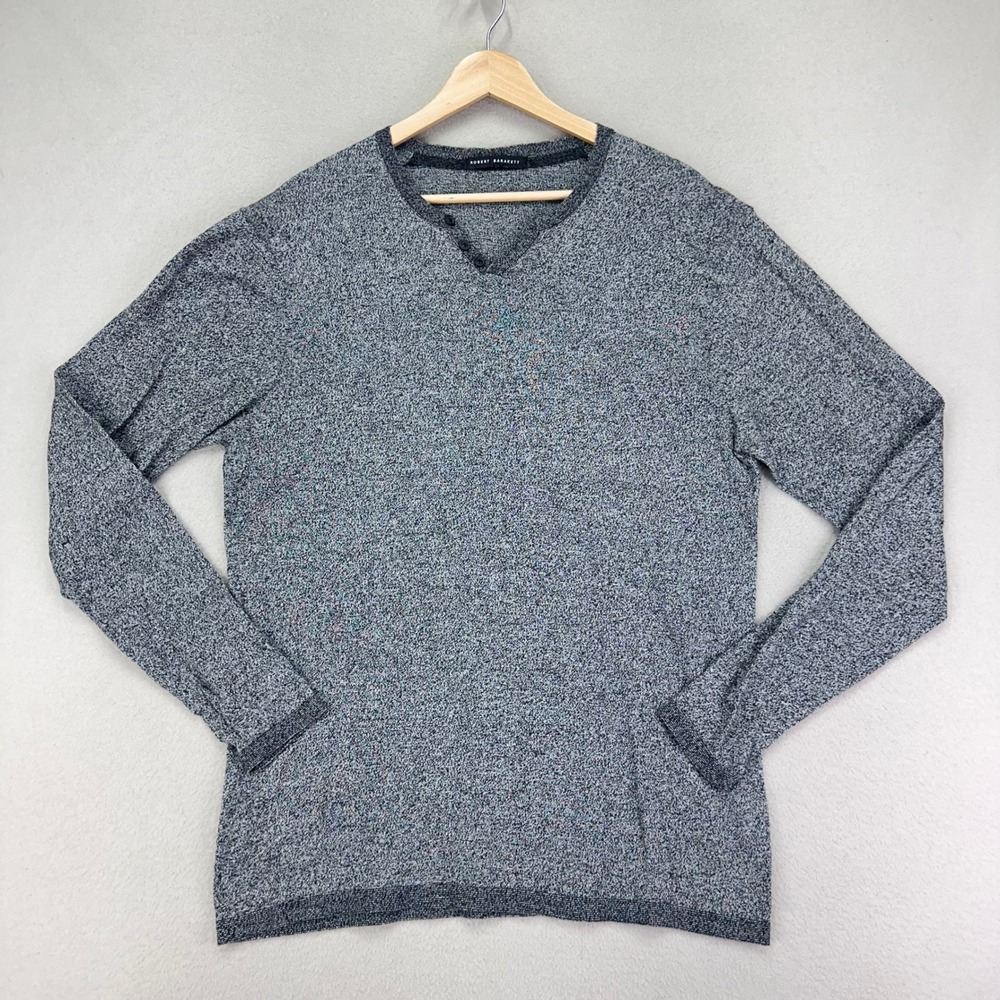 Robert Barakett Henley Shirt Mens Medium Grey Lightweight Cotton Long Sleeve Tee